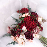Dahlia Peony Rose Red Bouquet 36cmW x 45cmH